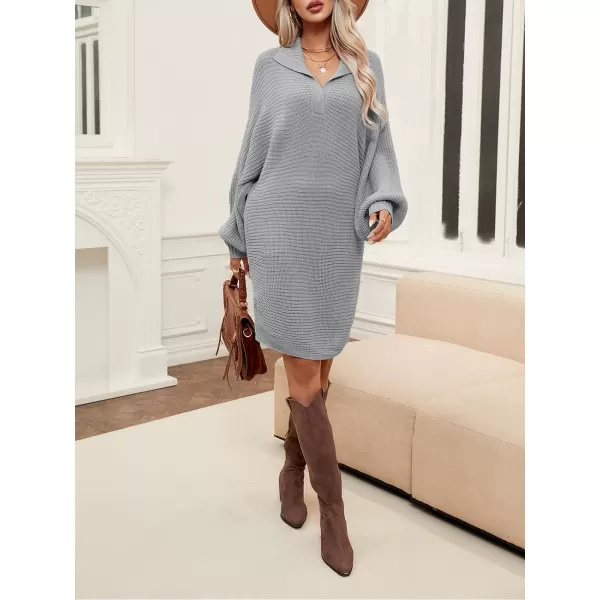 imageCUPSHE Womens V Neck Long Sleeve Sweater Dress Casual Outdoor Warm Mini Knit DressGrey
