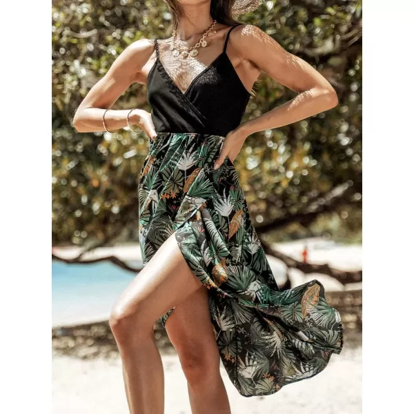 imageCUPSHE Womens V Neck Mid Length Slip Tropical DressBlack