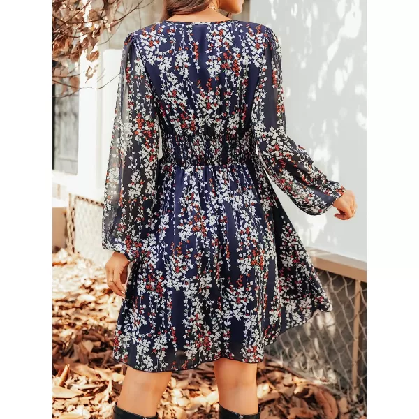 imageCUPSHE Womens V Neck Mini Dress Floral Print Vintage Long Sleeves Fall Short DressMulticoloured