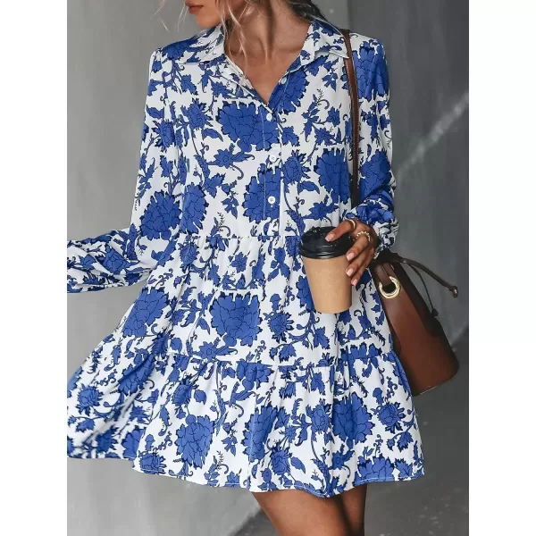 imageCUPSHE Womens V Neck Mini Dress Long Sleeve Floral Print Ruffle Flowy DressMulticoloured