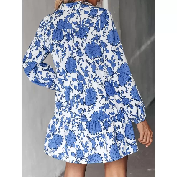 imageCUPSHE Womens V Neck Mini Dress Long Sleeve Floral Print Ruffle Flowy DressMulticoloured