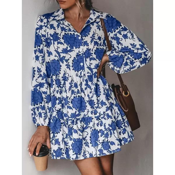 imageCUPSHE Womens V Neck Mini Dress Long Sleeve Floral Print Ruffle Flowy DressMulticoloured