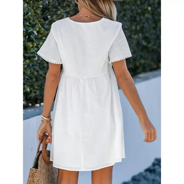 imageCUPSHE Womens V Neck Mini Dress Tassel Tie Pom Pom Short Sleeve Summer Dress A Line DressWhite