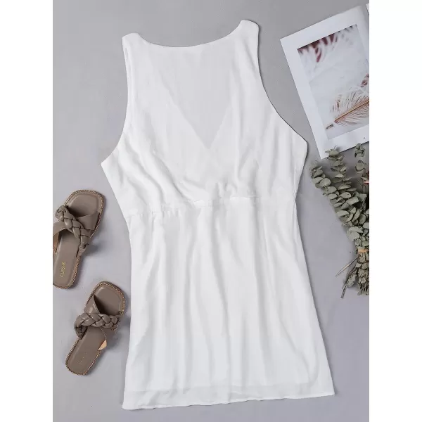 imageCUPSHE Womens V Neck Pull Over Waist Tie Mid Length DressWhite