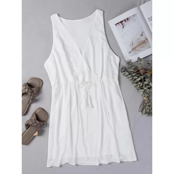 imageCUPSHE Womens V Neck Pull Over Waist Tie Mid Length DressWhite