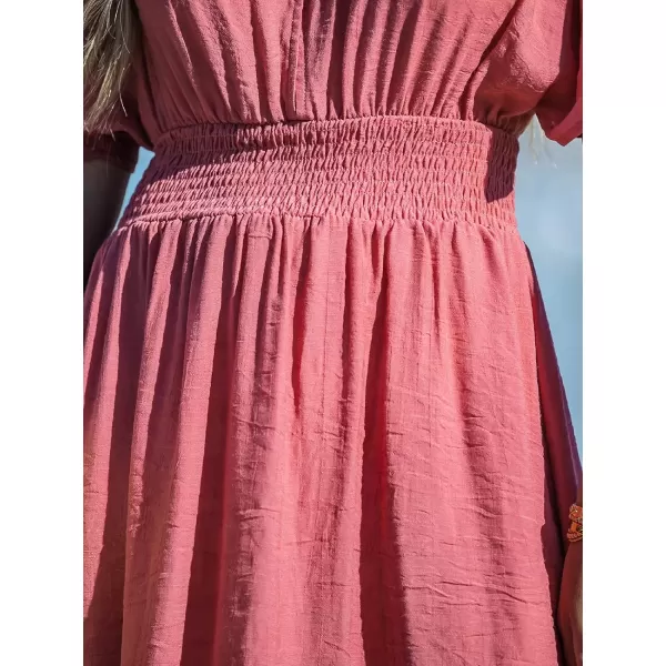 imageCUPSHE Womens V Neck Ruched Bathing Suit Cover Up Smocking Waisted Slit Summer Beach Dress CoversPink