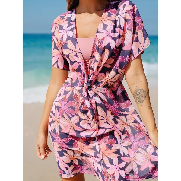 imageCUPSHE Womens V Neck Ruched Bathing Suit Cover Up Twist Front Swimsuit Beach Summer Dress with Short SleevesPurple