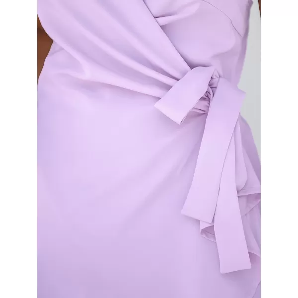 imageCUPSHE Womens V Neck SelfTie Pleated Short Dress Sleeveless Adjustable Cami Straps Mini DressLilac