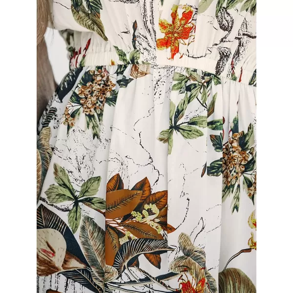 imageCUPSHE Womens V Neck Shadow Striped Elastic Waist Cover Up Dress Short Sleeve Beach Mini DressWhite Floral