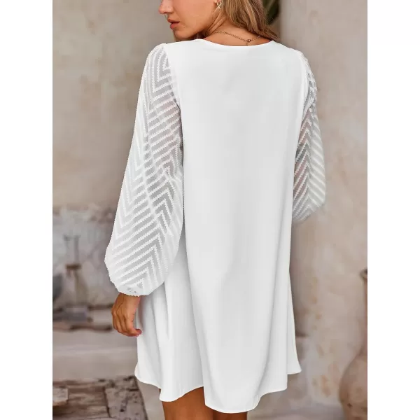 imageCUPSHE Womens V Neck Sheer Long Sleeve Loose Fit A Line Mini Dress WhiteWhite