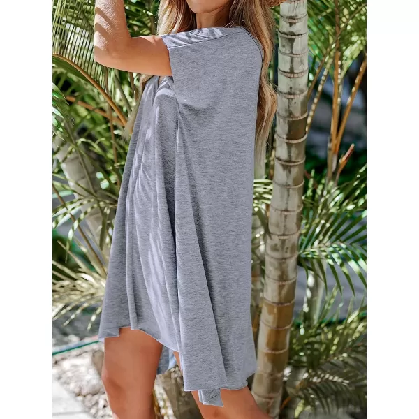 imageCUPSHE Womens V Neck Short Sleeve Knit Loose Mini Dress Casual Short DressGrey