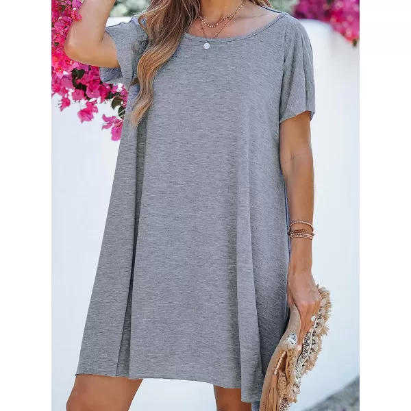 imageCUPSHE Womens V Neck Short Sleeve Knit Loose Mini Dress Casual Short DressGrey