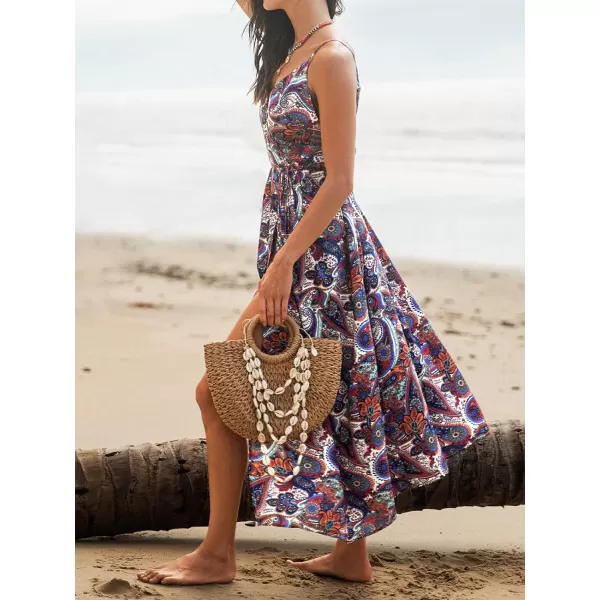 imageCUPSHE Womens V Neck Sleeveless Floral Print Belted Slit Long Dress Adjustable Cami Maxi DressRed Floral
