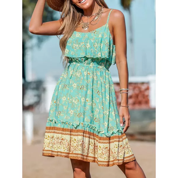 imageCUPSHE Womens V Neck Sleeveless Mini Dress Paisley Print Spaghetti Strap A Line DressGreen