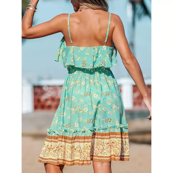 imageCUPSHE Womens V Neck Sleeveless Mini Dress Paisley Print Spaghetti Strap A Line DressGreen
