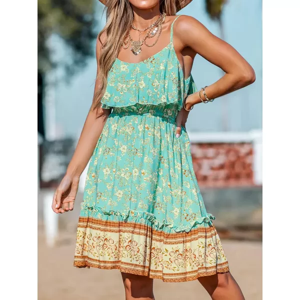 imageCUPSHE Womens V Neck Sleeveless Mini Dress Paisley Print Spaghetti Strap A Line DressGreen
