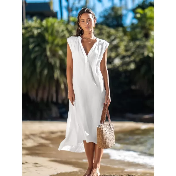 imageCUPSHE Womens V Neck Sleeveless Plunge Maxi Dress Loose Summer Dress Long DressWhite