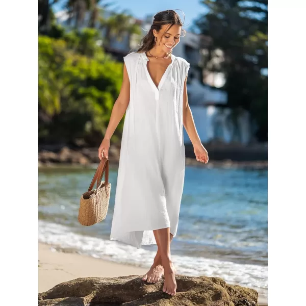 imageCUPSHE Womens V Neck Sleeveless Plunge Maxi Dress Loose Summer Dress Long DressWhite