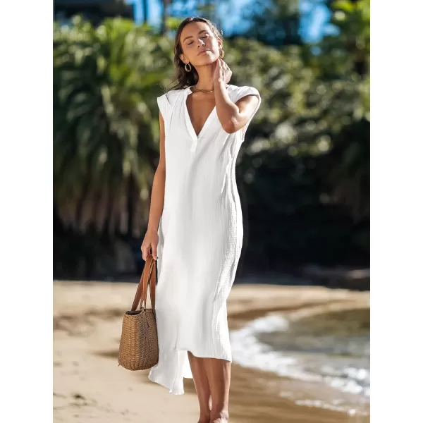 imageCUPSHE Womens V Neck Sleeveless Plunge Maxi Dress Loose Summer Dress Long DressWhite