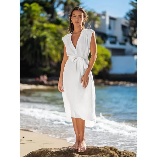 imageCUPSHE Womens V Neck Sleeveless Plunge Maxi Dress Loose Summer Dress Long DressWhite