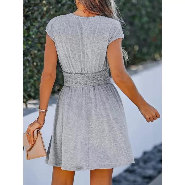 imageCUPSHE Womens V Neck Smocked Ruched Mini Dress Surplice A Line DressGrey