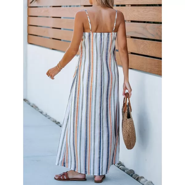 imageCUPSHE Womens V Neck Striped Maxi Dress Casual A Line Side Slit Summer Long DressBlue Striped