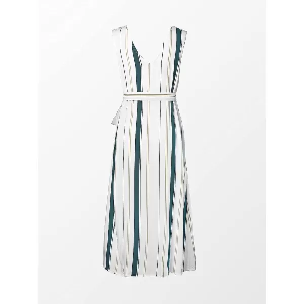 imageCUPSHE Womens V Neck Striped Wrap Tie Waist Sleeveless Maxi DressMulticolor