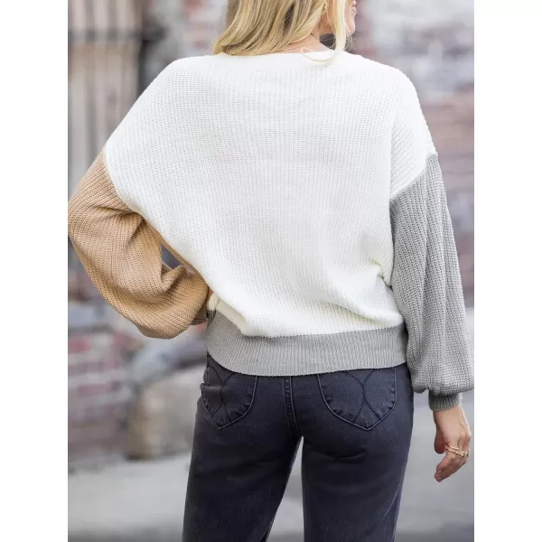 imageCUPSHE Womens V Neck Sweater Long Sleeve Knit Pullover Casual Crochet SweaterChampagne
