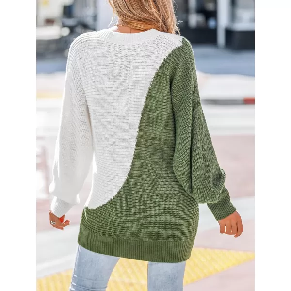 imageCUPSHE Womens V Neck Sweaters Long Sleeve Color Block Casual Loose Knitted Pullover TopsGreen