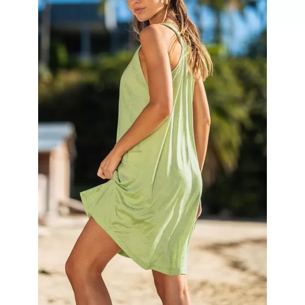 imageCUPSHE Womens V Neck Wide Straps Mini Dress A Line Summer Dress Short Dress with PocketsLight Green