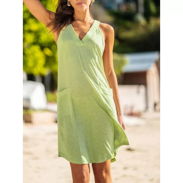 imageCUPSHE Womens V Neck Wide Straps Mini Dress A Line Summer Dress Short Dress with PocketsLight Green