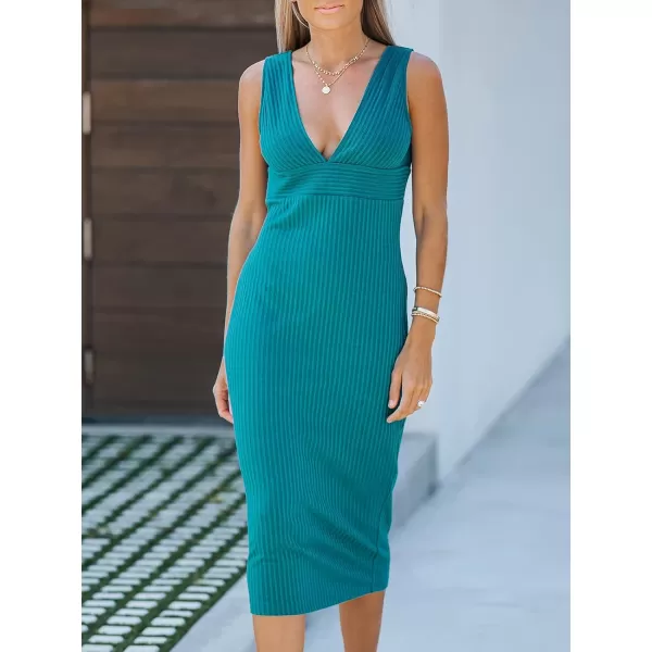 imageCUPSHE Womens VNeck Backless Midi Dress Formal Dress Sleeveless Bodycon A Line DressAqua