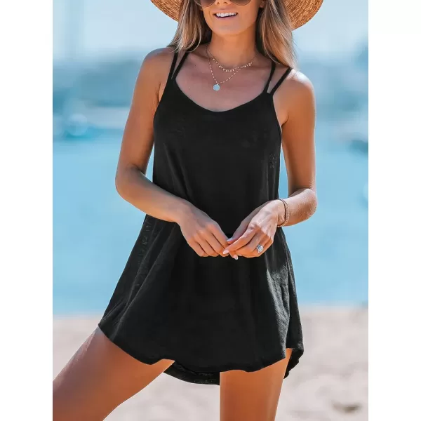 imageCUPSHE Womens VNeck Cami CoverUp Dress Sleeveless Mini BeachwearBlack