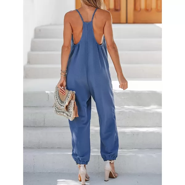 imageCUPSHE Womens VNeck Cami Jogger Jumpsuit Sleeveless Jumpsuits Sexy Casual with PocketsBlue