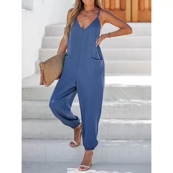 imageCUPSHE Womens VNeck Cami Jogger Jumpsuit Sleeveless Jumpsuits Sexy Casual with PocketsBlue