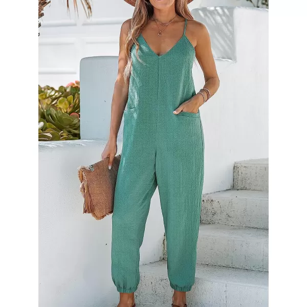 imageCUPSHE Womens VNeck Cami Jogger Jumpsuit Sleeveless Jumpsuits Sexy Casual with PocketsGreen