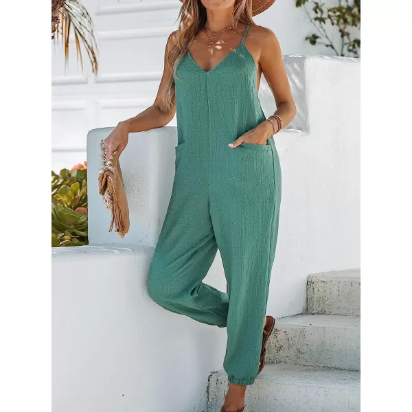 imageCUPSHE Womens VNeck Cami Jogger Jumpsuit Sleeveless Jumpsuits Sexy Casual with PocketsGreen