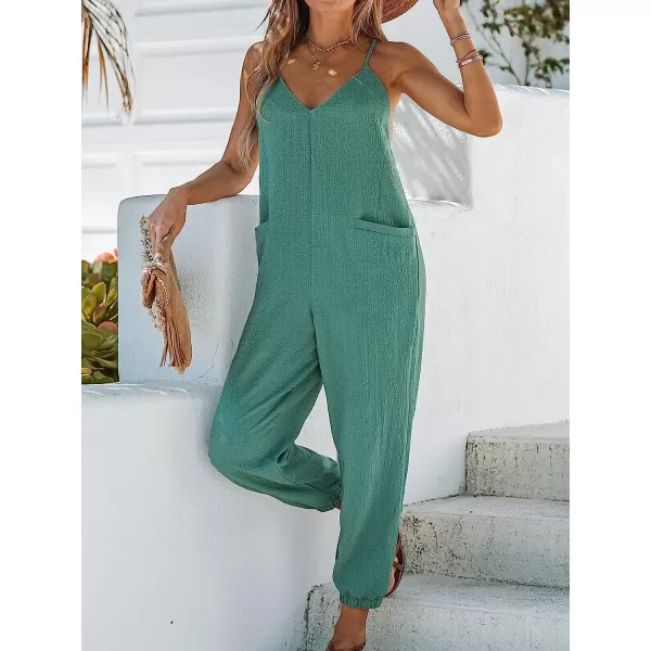 imageCUPSHE Womens VNeck Cami Jogger Jumpsuit Sleeveless Jumpsuits Sexy Casual with PocketsGreen