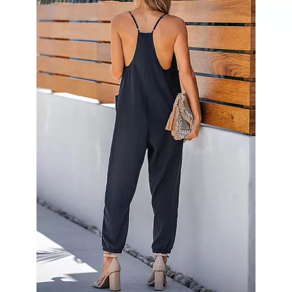 imageCUPSHE Womens VNeck Cami Jogger Jumpsuit Sleeveless Jumpsuits Sexy Casual with PocketsNavy