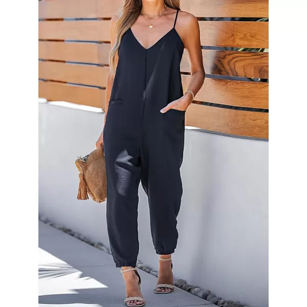 imageCUPSHE Womens VNeck Cami Jogger Jumpsuit Sleeveless Jumpsuits Sexy Casual with PocketsNavy