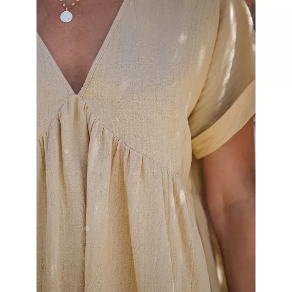 imageCUPSHE Womens VNeck Dress Short Sleeves Mini Dresses Rolled Cuffs Dressing Casual SummerApricot