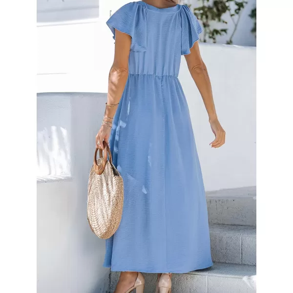 imageCUPSHE Womens VNeck Flare Sleeve Maxi Dress Short Sleeves Dresses Casual SummerBlue