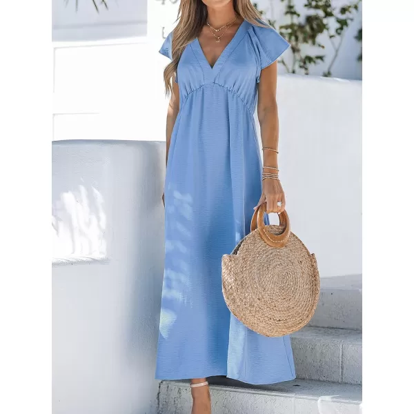 imageCUPSHE Womens VNeck Flare Sleeve Maxi Dress Short Sleeves Dresses Casual SummerBlue