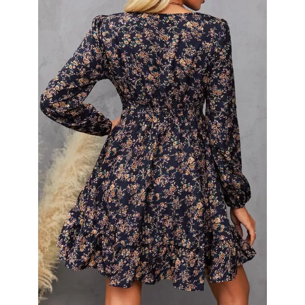 imageCUPSHE Womens VNeck Lace Trim Floral Dress Autumn Elastic Waist Above The Knee Length DressesFloralb
