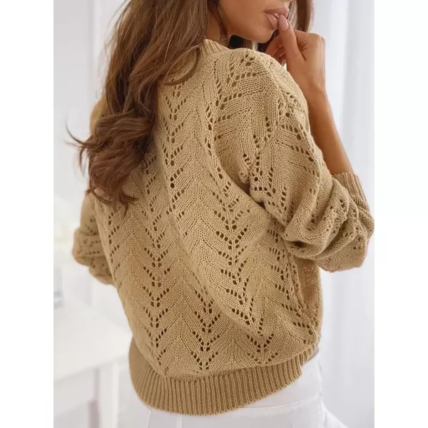 imageCUPSHE Womens VNeck Long Sleeve Knit Sweater Dropped Shoulders Pullover with Ribbed TrimBrown