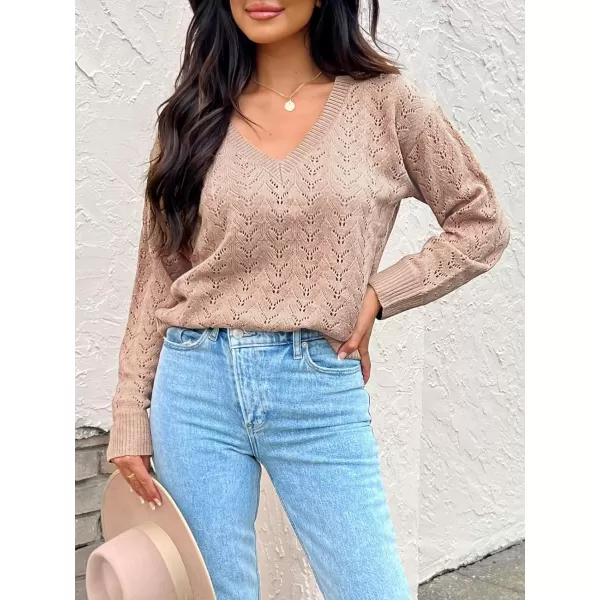 imageCUPSHE Womens VNeck Long Sleeve Knit Sweater Dropped Shoulders Pullover with Ribbed TrimMist Pink