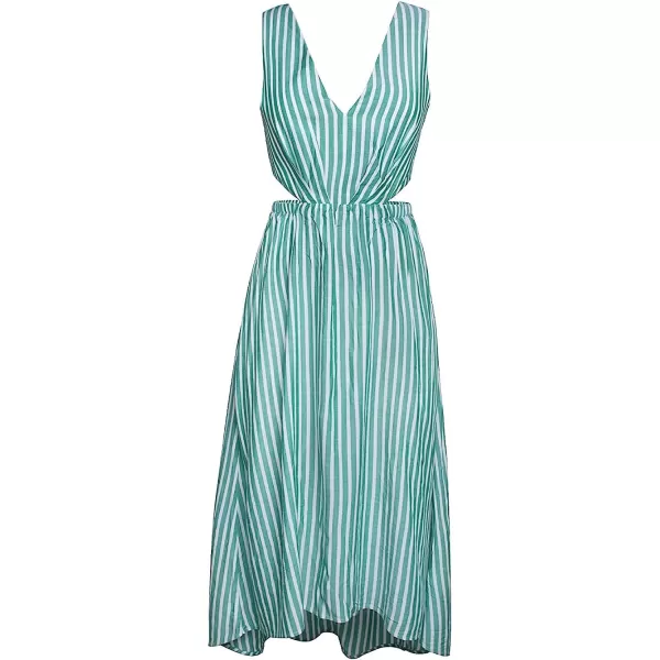 imageCUPSHE Womens VNeck Mid Calf Striped Elastic Waist DressGreen