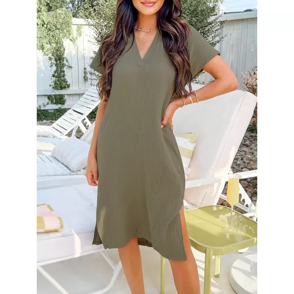 imageCUPSHE Womens VNeck Midi Dress Short Sleeves Dresses V Neck Dressing CasualGreen
