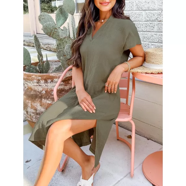 imageCUPSHE Womens VNeck Midi Dress Short Sleeves Dresses V Neck Dressing CasualGreen