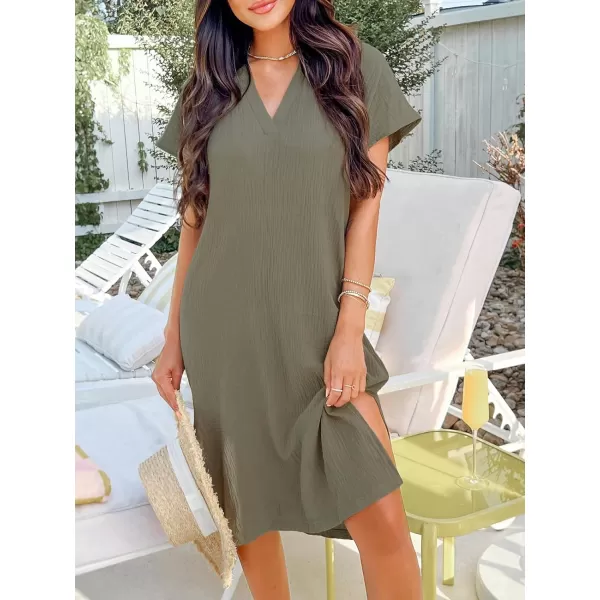 imageCUPSHE Womens VNeck Midi Dress Short Sleeves Dresses V Neck Dressing CasualGreen